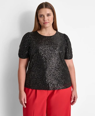 Dkny Plus Sequined Short-Sleeve Crewneck Top