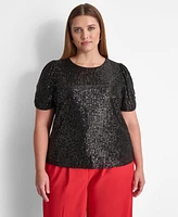 Dkny Plus Sequined Short-Sleeve Crewneck Top