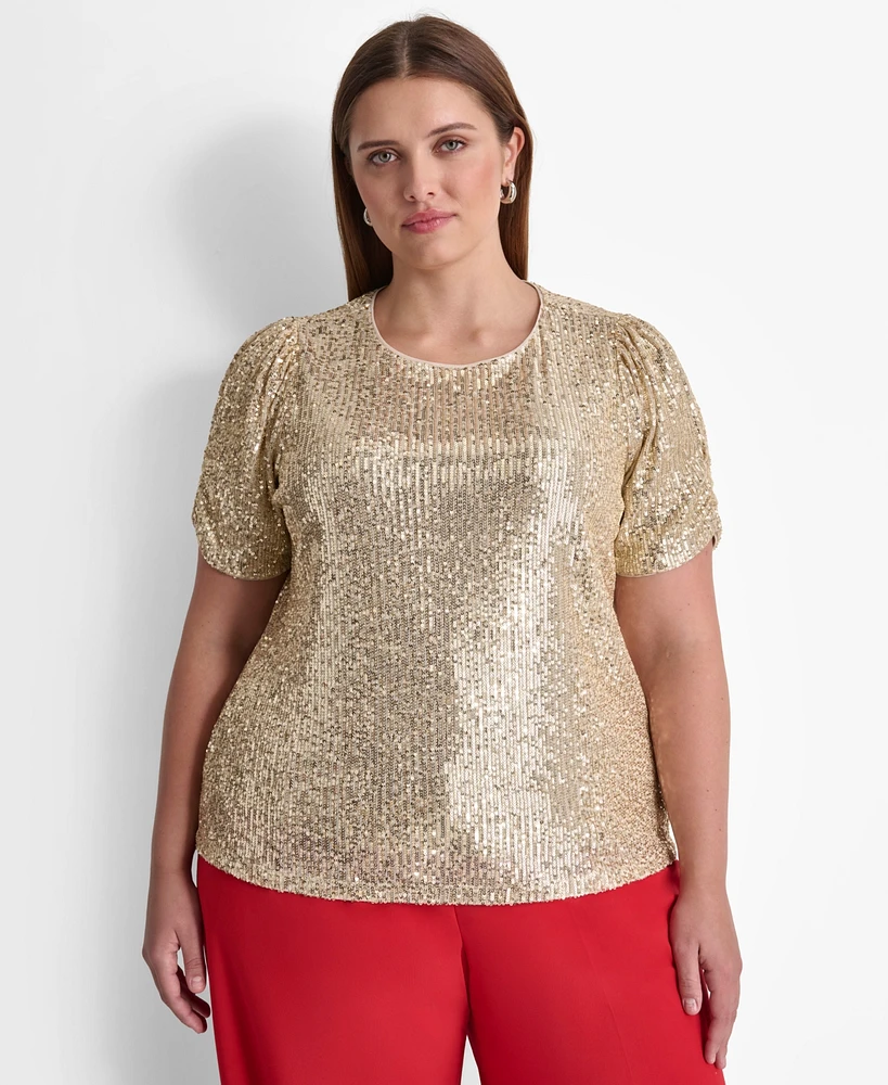 Dkny Plus Size Sequined Short-Sleeve Crewneck Top