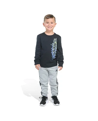 adidas Little and Toddler Boys Long Sleeve Cotton Tee Fleece Jogger, 2-Piece Set