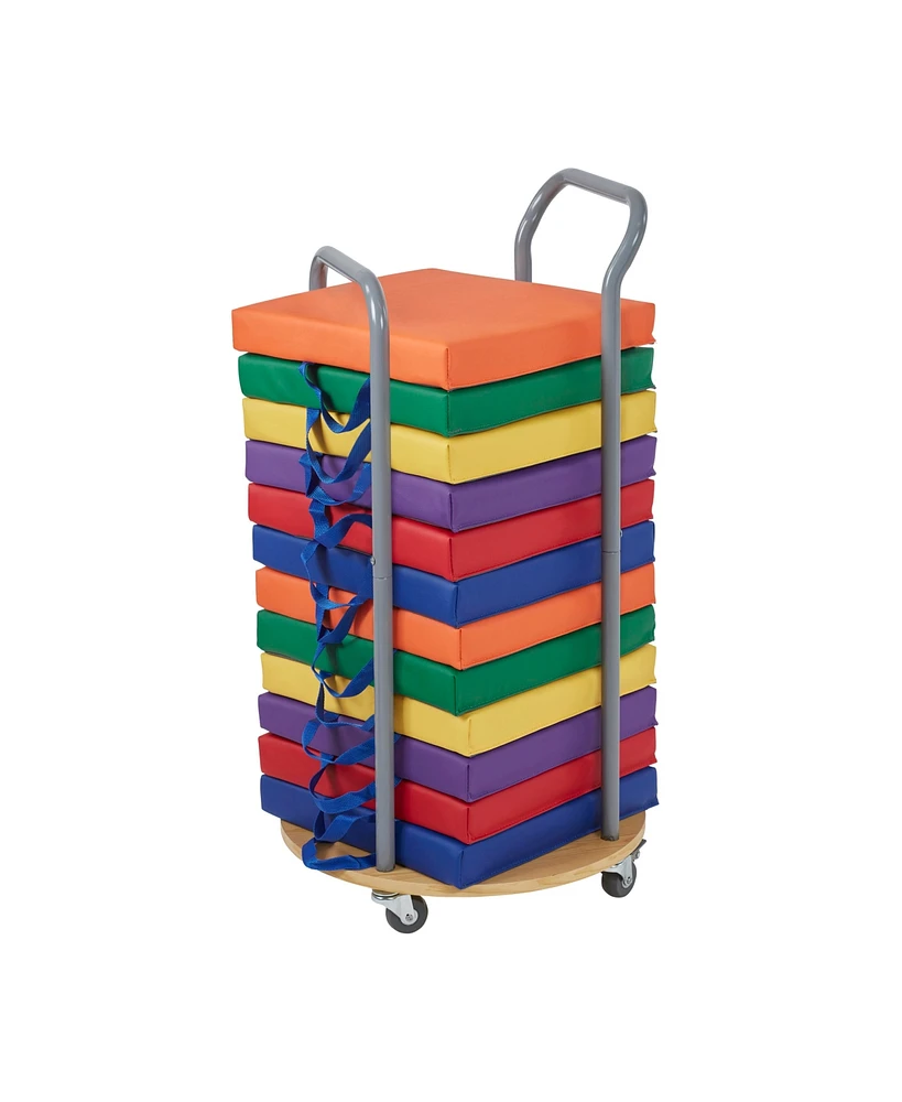 ECR4Kids Mobile Cushion Cart and SoftZone Square Floor Cushions, Assorted