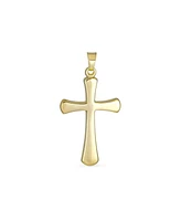 Bling Jewelry Delicate Religious Classic Simple Plain 14K Yellow Real Gold Cross Pendant Necklace For Women No Chain