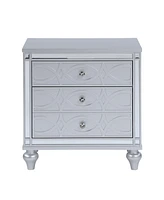 Slickblue Contemporary Nightstands with Mirror Frame Accents: Bedside Table with Two Drawers, One Hidden Drawer, Crystal Pull