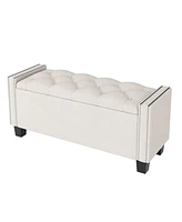 Slickblue Upholstered Velvet Storage Bench for Bedroom, End of Bed with Rivet Design and Tufted Foot Rest