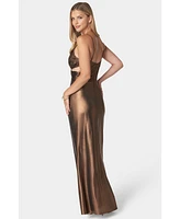 Bebe Women's Twist Bodice Metallic Gown