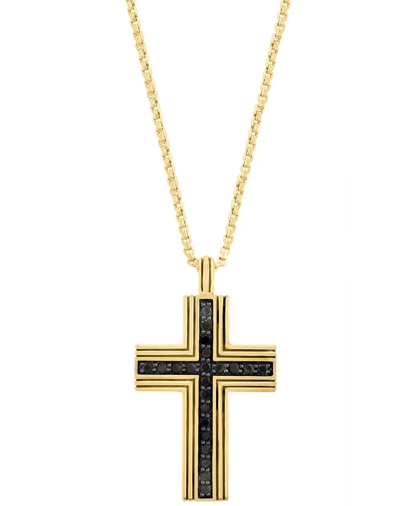 Effy Men's Black Spinel Square Cross 22" Pendant Necklace (3/4 ct. t.w.) in Gold-Plated Sterling Silver