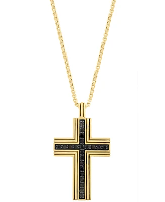 Effy Men's Black Spinel Square Cross 22" Pendant Necklace (3/4 ct. t.w.) in Gold-Plated Sterling Silver