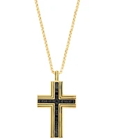 Effy Men's Black Spinel Square Cross 22" Pendant Necklace (3/4 ct. t.w.) in Gold-Plated Sterling Silver