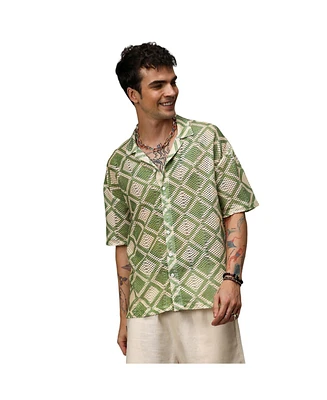 Campus Sutra Men's Geometric Block Oversized Shirt