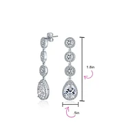 Bling Jewelry Classic Jewelry Fashion Statement Triple Round Pave Cz Halo Long Linear Pear Shape Dangle Teardrop Chandelier Earrings For Women Prom Si