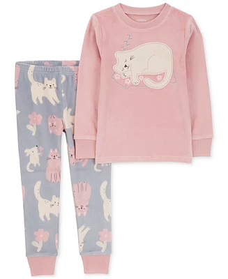 Carter's Toddler Girls Cat Fuzzy Velboa Pajamas, 2 Piece Set