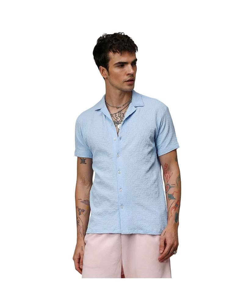 Campus Sutra Men's Sky Blue Creased Shirt