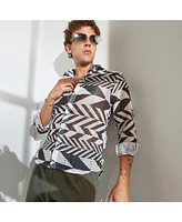 Campus Sutra Men's Taupe Brown & Cream White Chevron-Knit Shirt