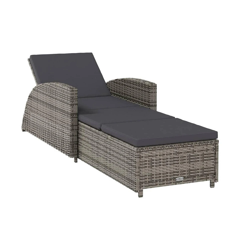 vidaXL Sun Lounger with Dark Gray Cushion Poly Rattan Gray