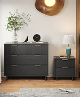 Manhattan Comfort 2-Piece Granville Solid Pine Wood 3-Drawer Standard Dresser and 2-Drawer Nightstand Set