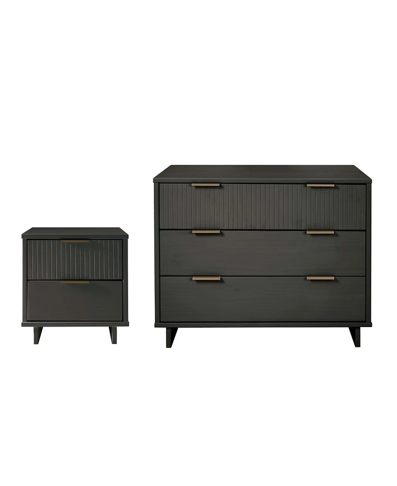 Manhattan Comfort 2-Piece Granville Solid Pine Wood 3-Drawer Standard Dresser and 2-Drawer Nightstand Set