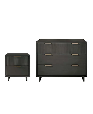 Manhattan Comfort 2-Piece Granville Solid Pine Wood 3-Drawer Standard Dresser and 2-Drawer Nightstand Set