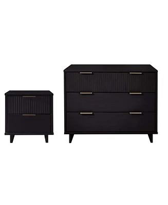 Manhattan Comfort 2-Piece Granville Solid Pine Wood 3-Drawer Standard Dresser and 2-Drawer Nightstand Set