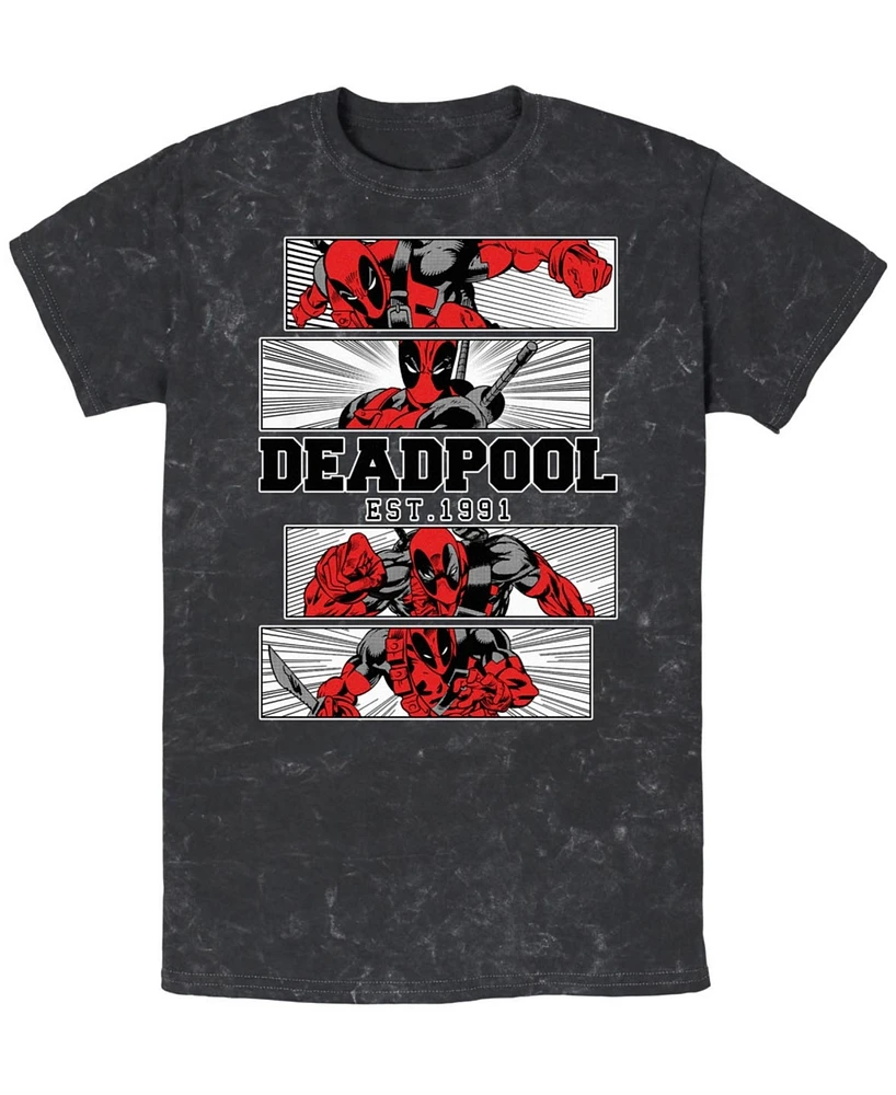 Fifth Sun Mens Deadpool 4 Panel 2 Tone Short Sleeve Mineral Wash Tee