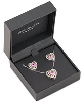 2-Pc. Set Lab Created Pink Sapphire (2 ct. t.w.) & Lab Created White Sapphire (1-1/5 ct. t.w.) Heart Pendant Necklace & Matching Stud Earrings in Ster