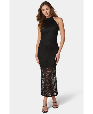 Bebe Women's Lace Mock Neck Maxi Dress