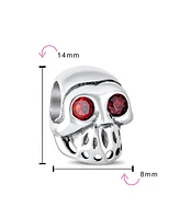 Bling Jewelry Biker Red Eye Skeleton Pirate Skull Charm Bead .925Sterling Silver