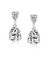 Bling Jewelry Classic Simple 5CT Cubic Zirconia Clear Teardrop Pear Shaped Solitaire Cz Dangle Earrings For Prom .925 Sterling Silver