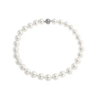 Bling Jewelry White Strand Necklace For Women Rhodium Plated Crystal Clasp Pearl 10MM 16 Inch