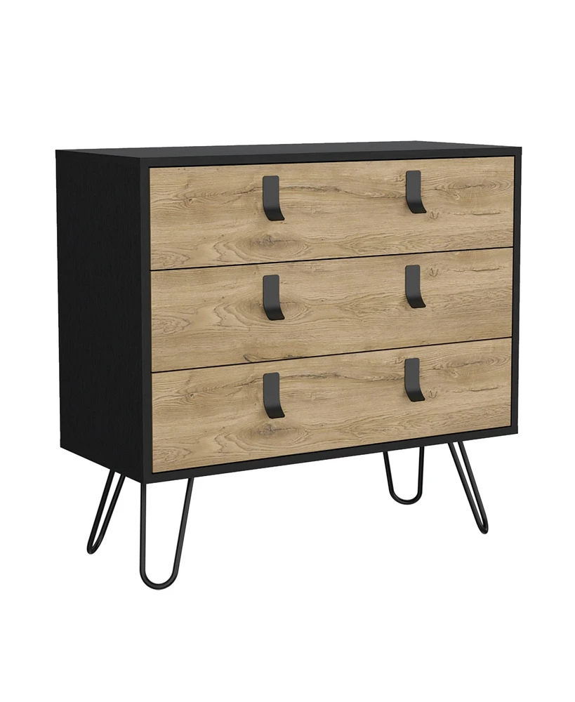 Depot E-Shop Huna Dresser 29" H, 3-Drawer organiser, Modern Chest of Drawers with Hairpin Legs and Metal Accents