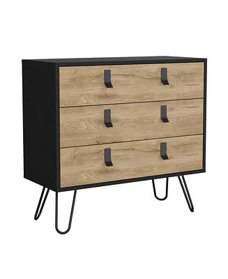 Depot E-Shop Huna Dresser 29" H, 3-Drawer organiser, Modern Chest of Drawers with Hairpin Legs and Metal Accents