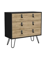 Depot E-Shop Huna Dresser 29" H, 3-Drawer organiser, Modern Chest of Drawers with Hairpin Legs and Metal Accents