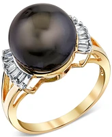 Cultured Tahitian Pearl (11mm) & Diamond (1/5 ct. t.w.) Ring in 14k Gold