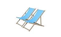 Beach Sling Patio Chair Set of 2 - Wooden Folding Outdoor Chairs with 3-Level Height Adjustment, Portable Reclining Beach Chair