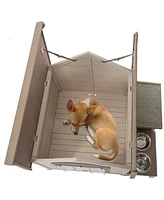 Slickblue Outdoor Fir Wood Dog House with Open Roof – Weather-Resistant and Ventilated