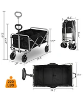 Slickblue Oxford Cloth Steel Frame Flat Folding Style Black Cloth Silver Frame Garden Folding Cart