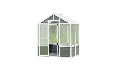 Slickblue Wooden Polycarbonate Walk-in Greenhouse Outdoor Garden Shed for Plants, Patio & Backyard