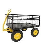 Heavy-Duty Steel Garden Cart, 1400 lbs Capacity, Removable Mesh Sides, 2-in-1 Handle, 16" Tires – Ideal for Garden, Farm, and Yard