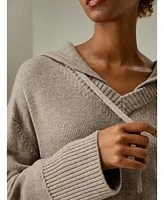 Lilysilk Women's V Neck Wool-Cashmere Blend Hoodie