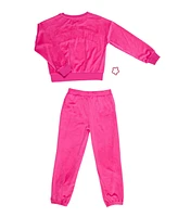 Paris Hilton Girls Velour Sweatshirt and Joggers 2 Piece Lounge Set w Hair Tie