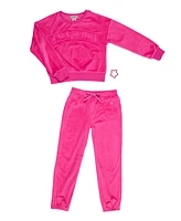 Paris Hilton Girls Velour Sweatshirt and Joggers 2 Piece Lounge Set w Hair Tie