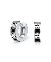 Bling Jewelry Small Square Princess Cut Black White Cz Channel Set Huggie Hoop Earrings For Women Cubic Zirconia .925 Sterling Silver