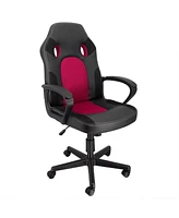 Elama High Back Adjustable Faux Leather and Mesh Office Chair in Black and Red