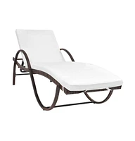 vidaXL Sun Lounger with Cushion & Table Poly Rattan Brown