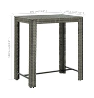 vidaXL Patio Bar Table Gray 39.4"x23.8"x43.5" Poly Rattan