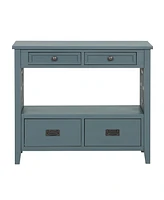Slickblue "36'' Farmhouse Pine Wood Console Table: Entry Sofa Table with 4 Drawers & Storage Shelf - Blue