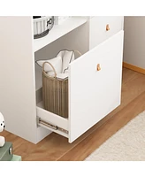 Homsee White 5-Drawers Changing Table,Kids Low Dresser with Shelf
