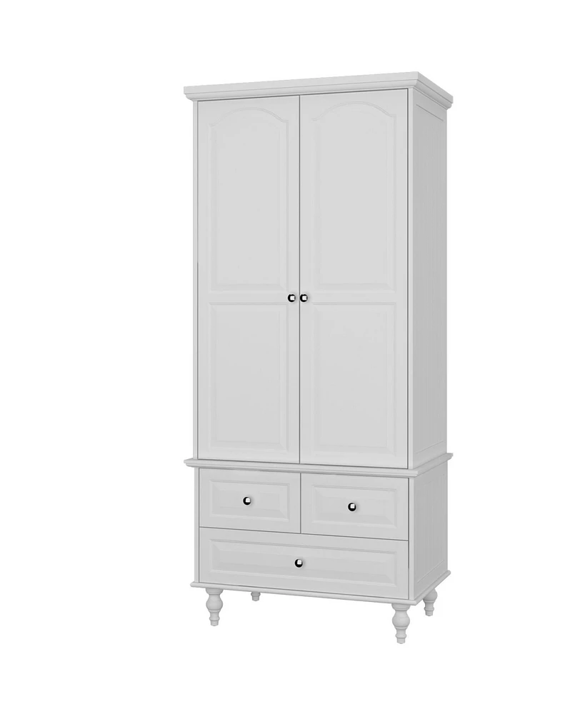 Famapy White Wood 2-Door Armoires with Hanging Rod,3-Drawers,Adjustable Shelves