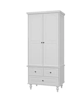 Famapy White Wood 2-Door Armoires with Hanging Rod,3-Drawers,Adjustable Shelves