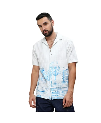 Campus Sutra Men's Chalk White:Azure Blue Landscape Strokes Shirt