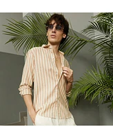 Campus Sutra Men's Tan Brown Heathered-Stripe Shirt